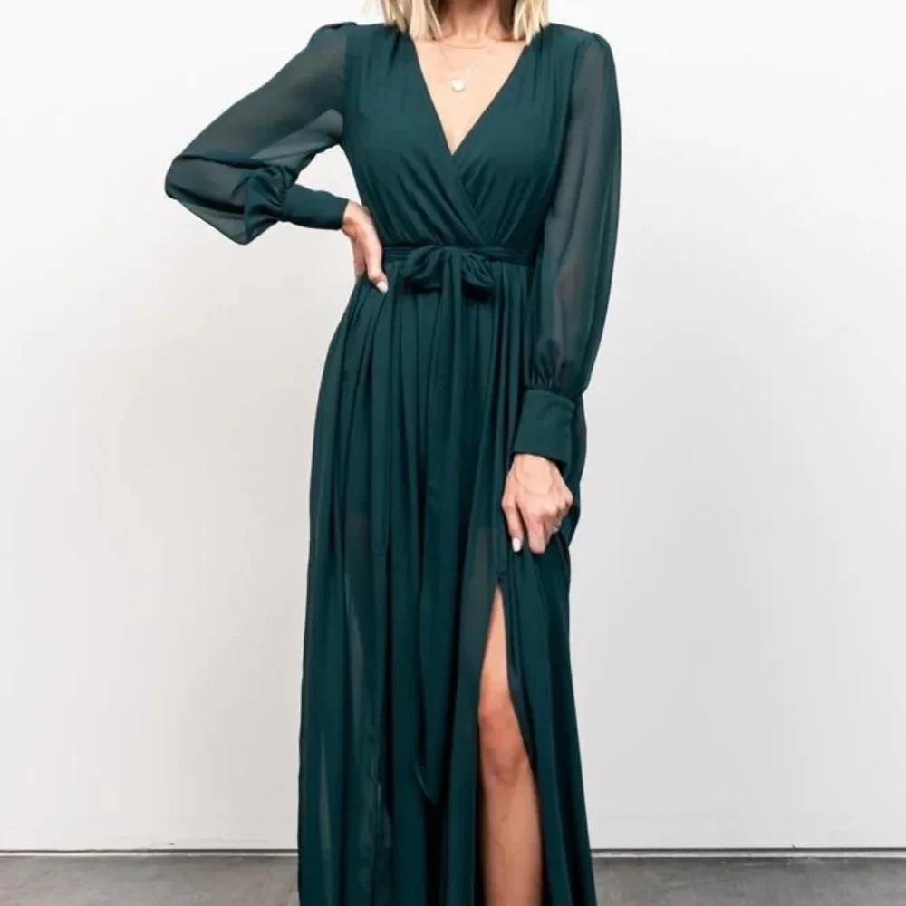 Baltic Born Lydia Maxi Dress Womens S Hunter Green Chiffon Wrap Wedding NWT